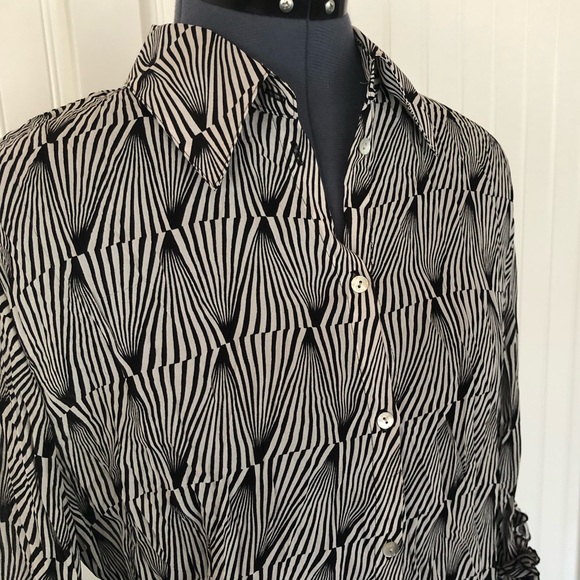 Vintage 90s 2000s Y2K Psychedelic Swirl Black and White Op Art Sexy Sheer Blouse - Picture 3 of 12